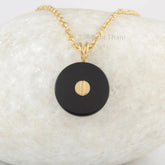 Black Onyx Necklace - 925 Sterling Silver Jewelry - Gemstone Pendant Necklace - 16mm Round Flat - Gift For Christmas - Jewelry For Women